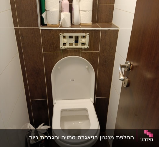 אסלה עם לחצן הדחה חסר, מברשת שירותים